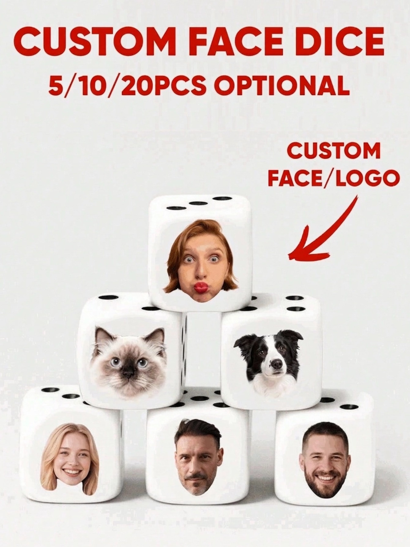 Party Family Games - Dés à visage personnalisé, dés de