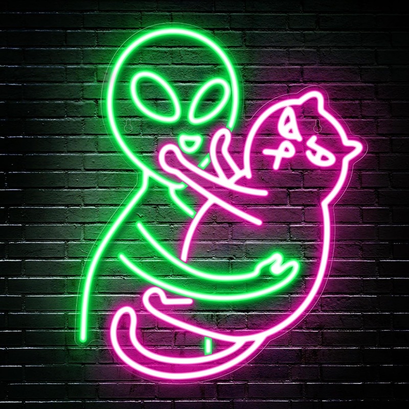 Party Games Best - Enseigne néon Alien Cat, lumière LED